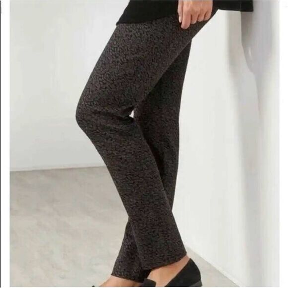 Soft Surroundings Kianna Ponte Pants Slim Leg Women’s L Gray/Black Leopard Print - Picture 1 of 10
